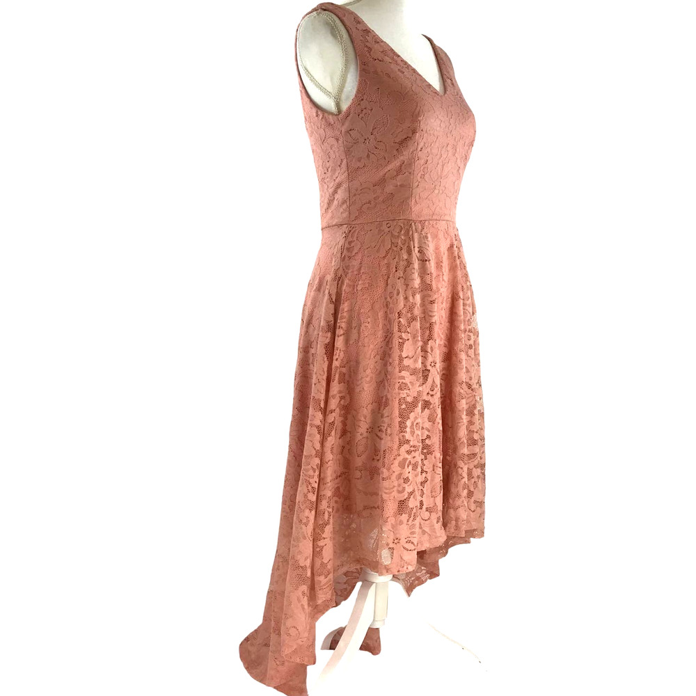 Muadress Muted Coral V Neck Sleeveless Fit and Flare Hi Low Cocktail Dress Med - Picture 3 of 13